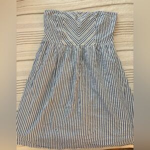 Blue and White Striped strapless Dress